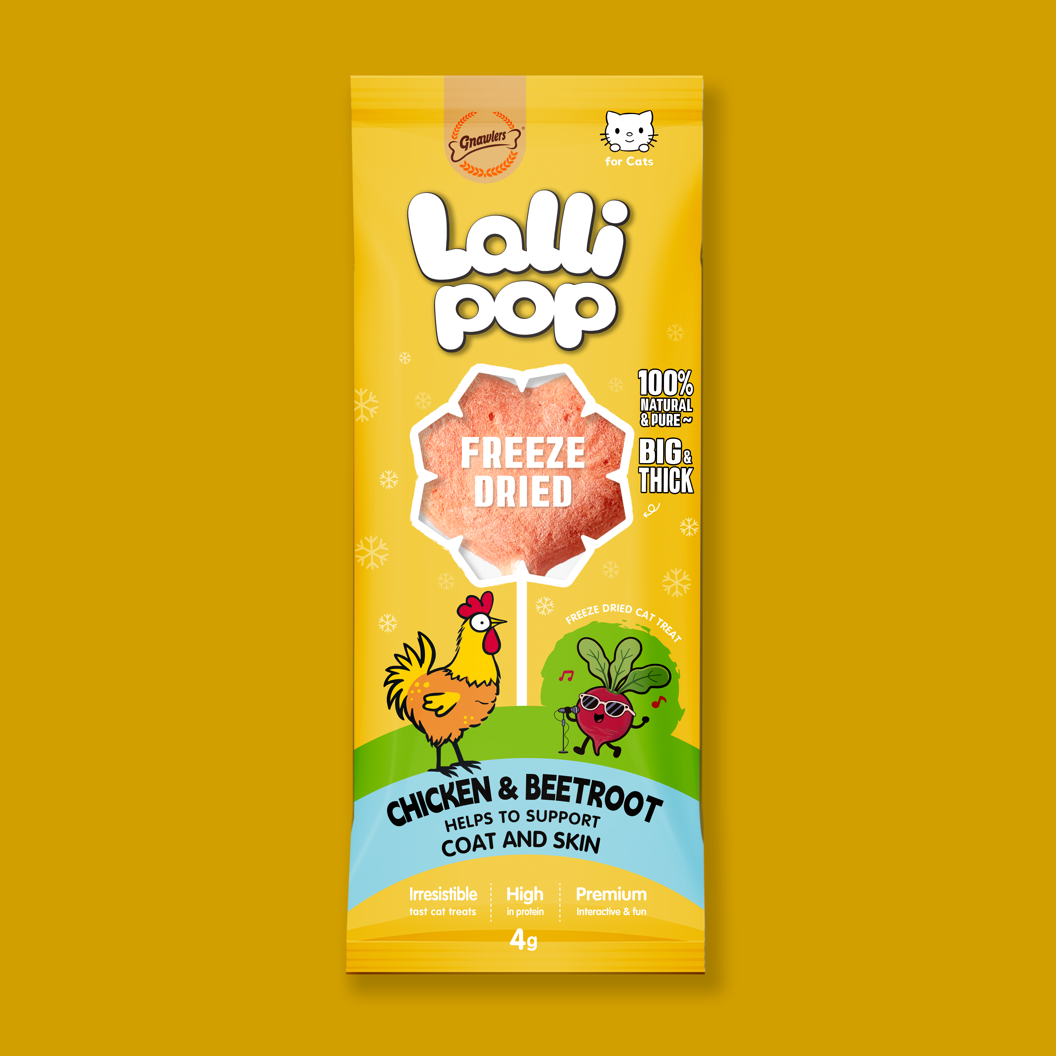Gnawlers Freeze Dried Lollipop Cat Treat - Chicken & Beetroot - Coat & Skin Support