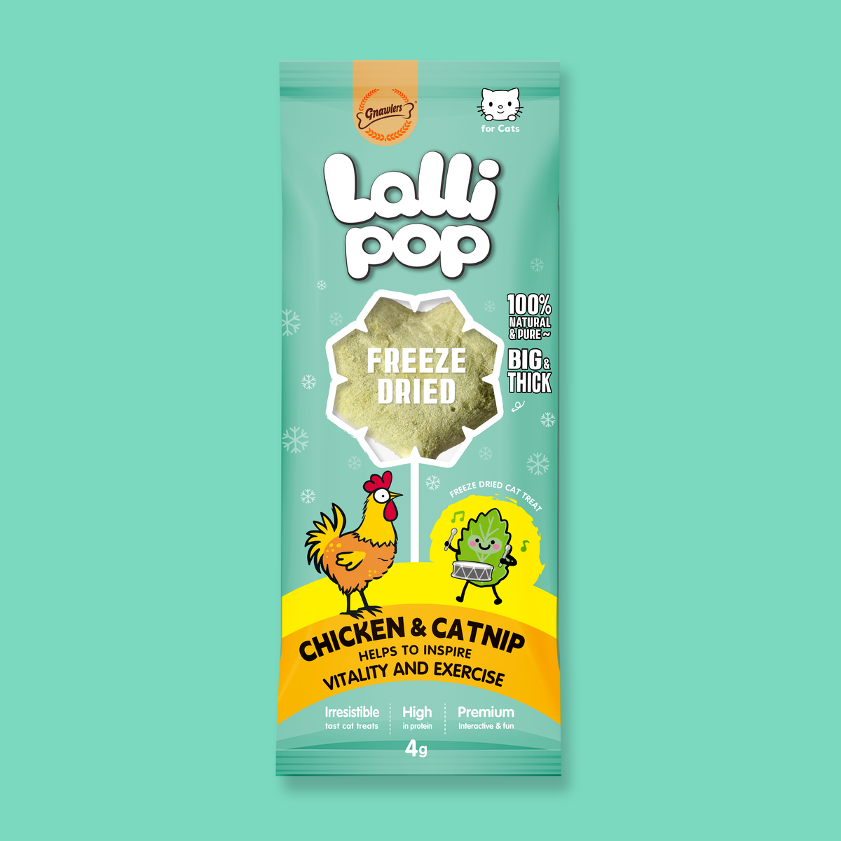 Gnawlers Freeze Dried Lollipop Cat Treat - Chicken & Catnip - Vitality & Exercise