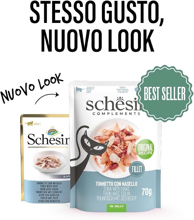 Schesir Complements Cat Wet Food in Jelly Pouch Tuna with Hake 70g