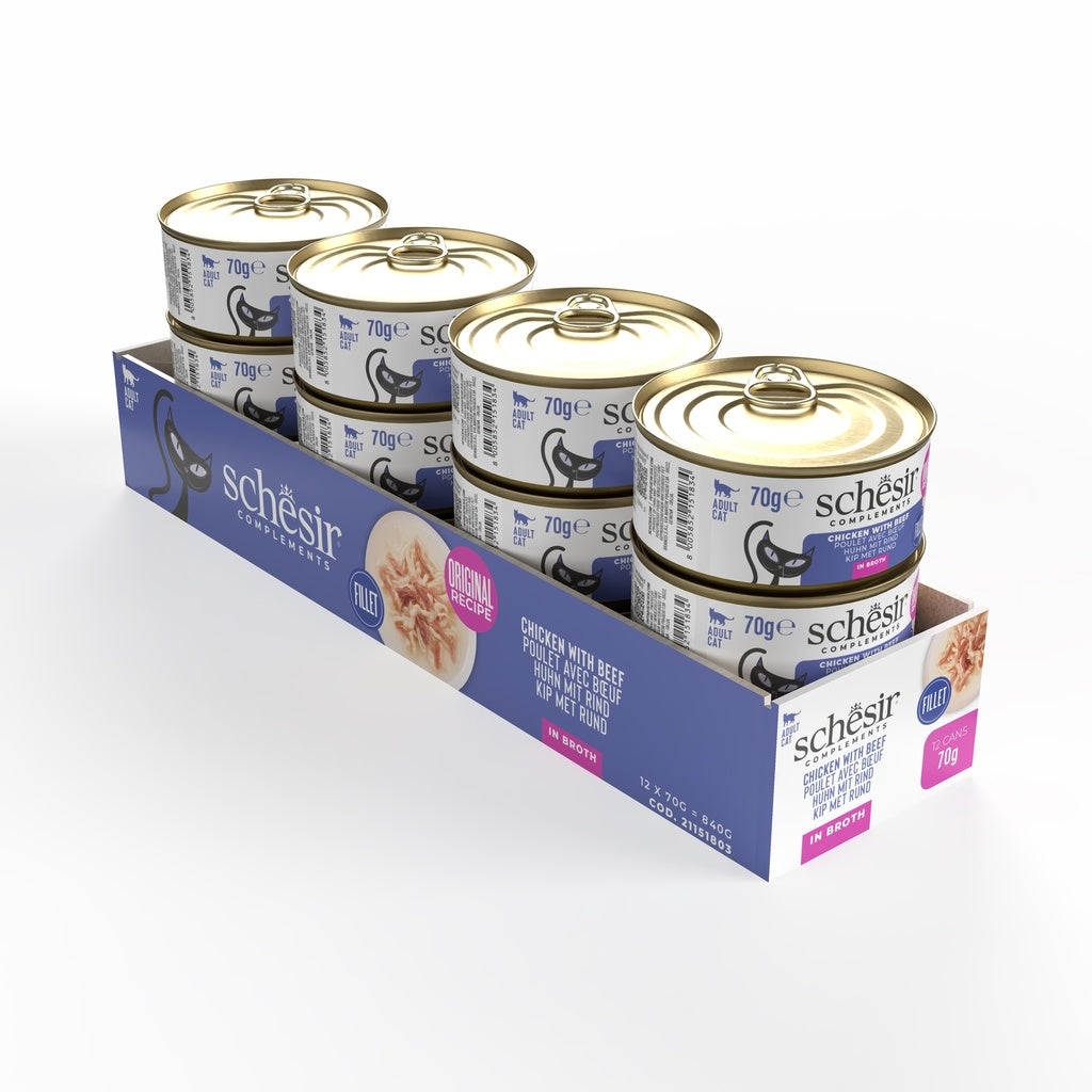 Schesir Chicken with Beef 70g Complements Cat Wet Food in Broth