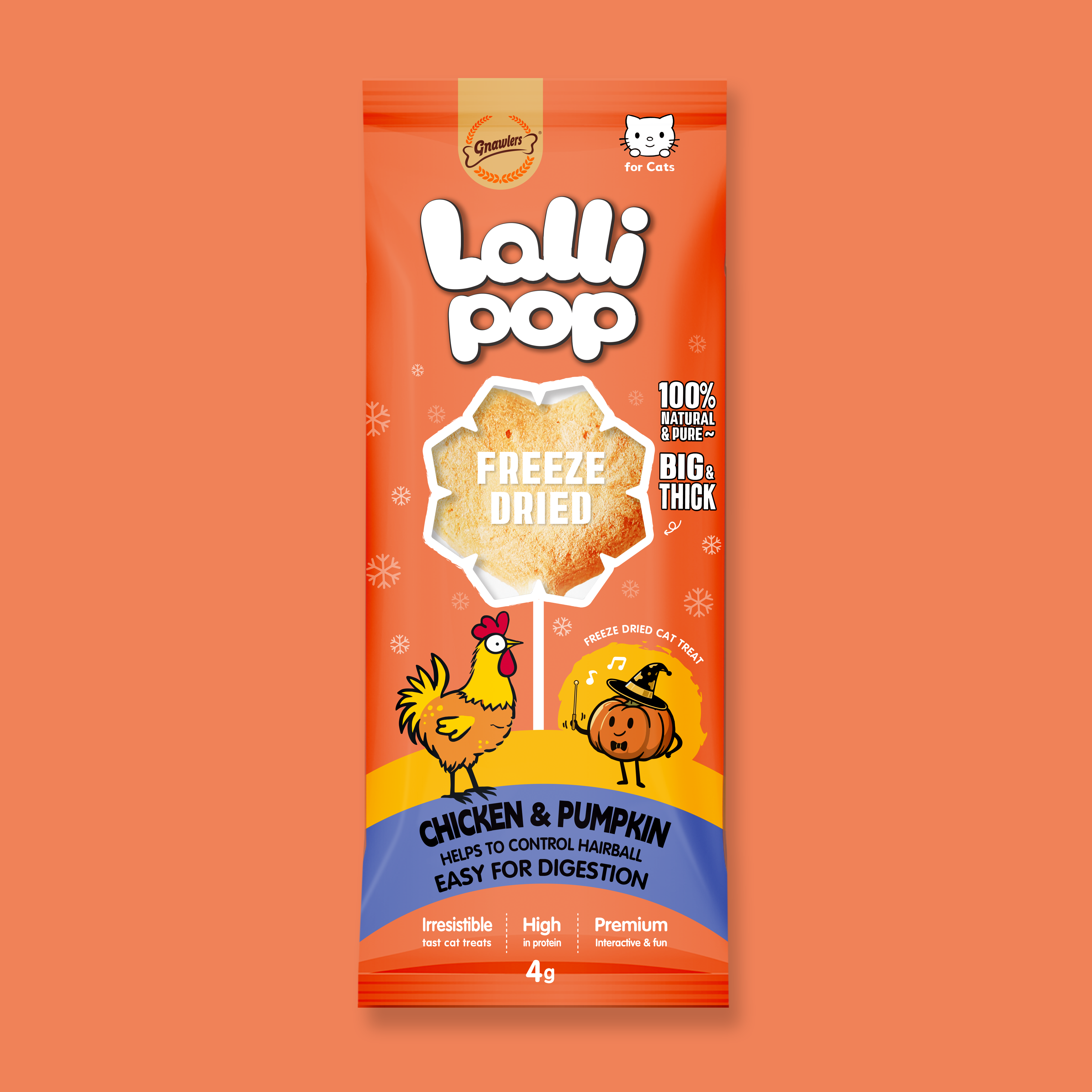 Gnawlers Freeze Dried Lollipop Cat Treat - Chicken & Pumpkin - Easy Digestion