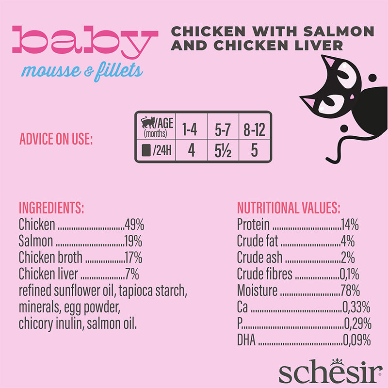Schesir Baby Cat Can Multipack Mousse & Fillets Chicken With Salmon & Chicken Liver Wet Food