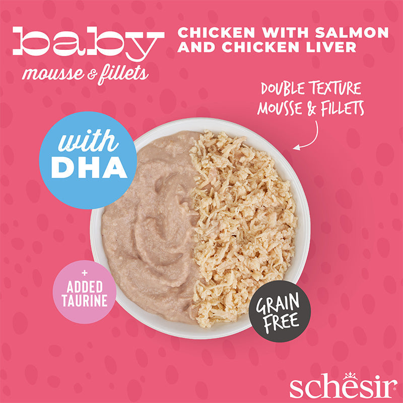 Schesir Baby Cat Can Multipack Mousse & Fillets Chicken With Salmon & Chicken Liver Wet Food
