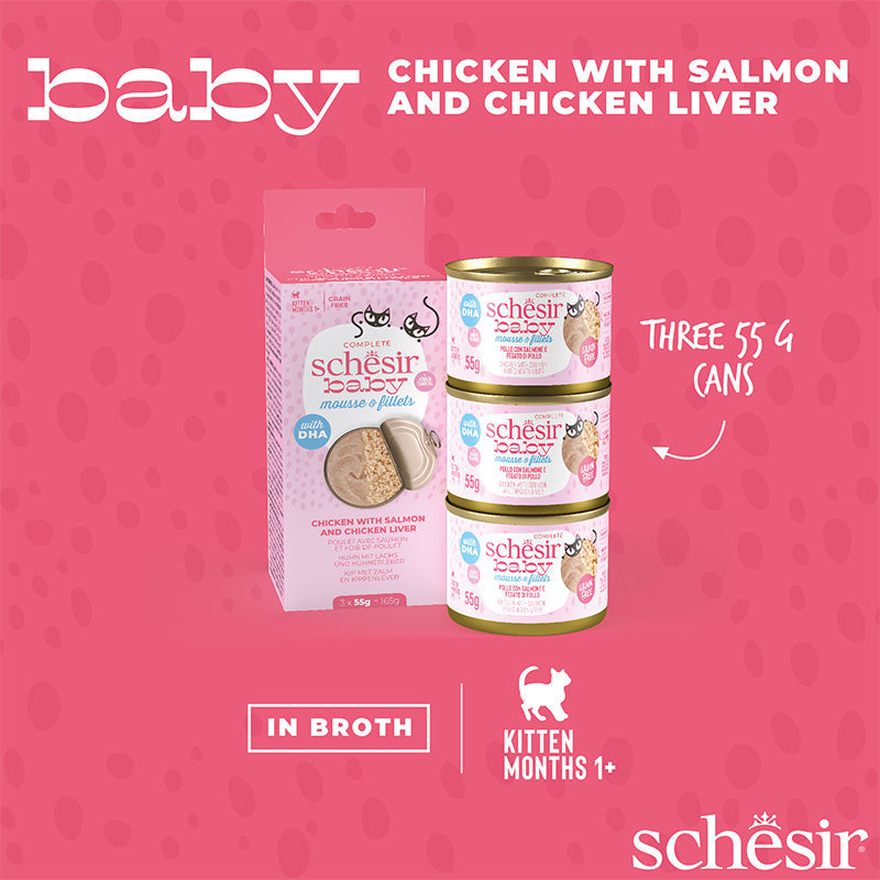 Schesir Baby Cat Can Multipack Mousse & Fillets Chicken With Salmon & Chicken Liver Wet Food