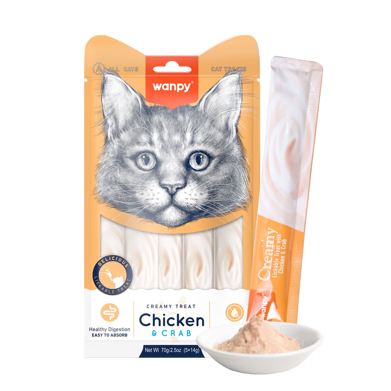 Wanpy Creamy Lickable Cat Treats (5x14g)