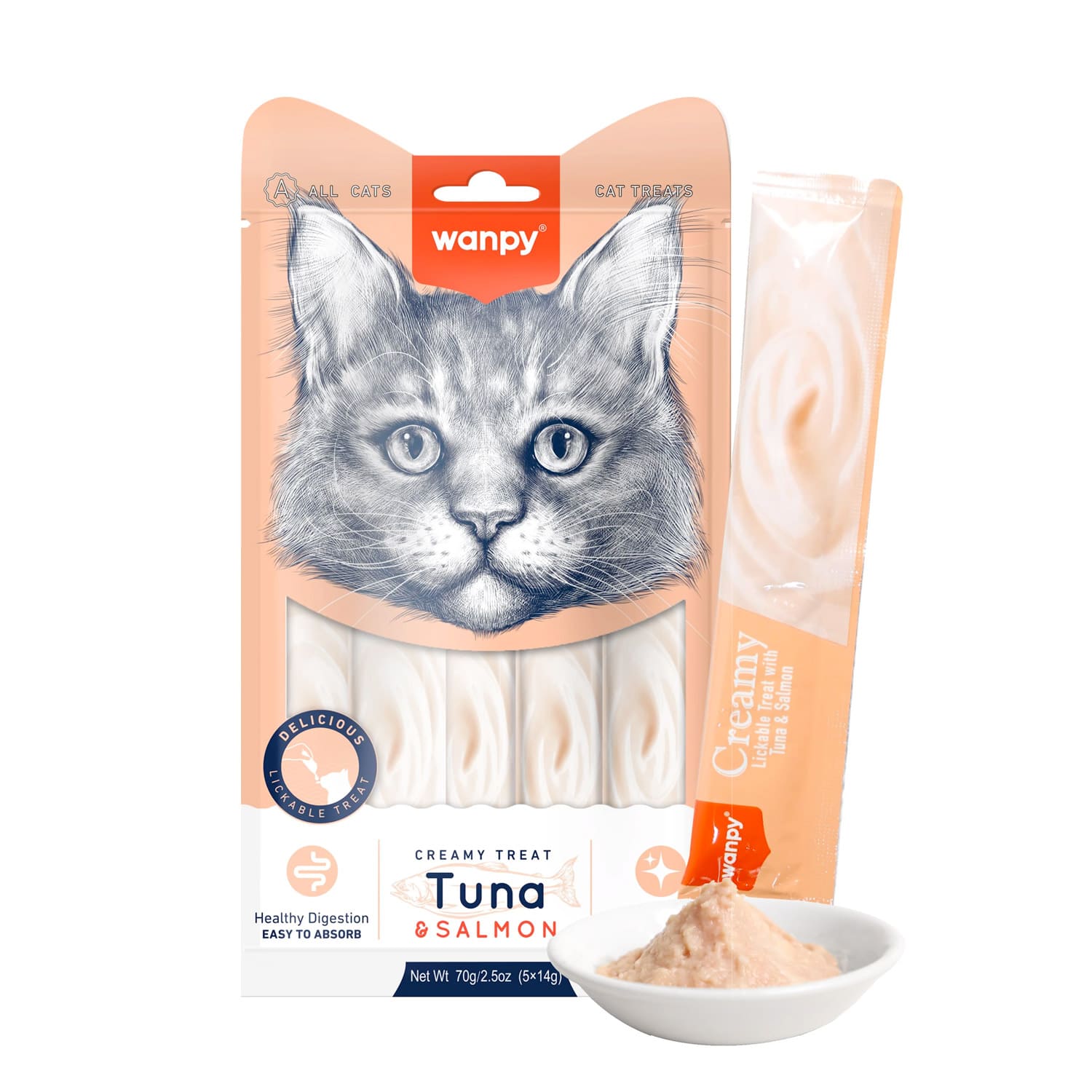 Wanpy Creamy Lickable Cat Treats (5x14g)