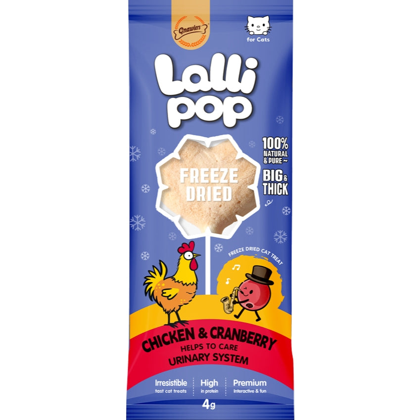 Gnawlers Freeze Dried Lollipop Cat Treat - Chicken & Cranberry - Urinary Support