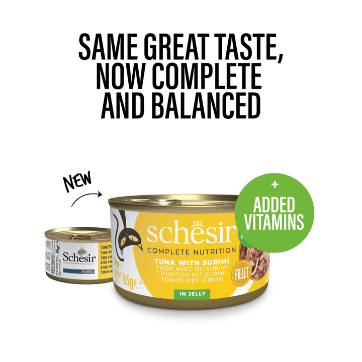 Schesir Tuna with Surimi 85g Complete & Balanced Nutrition Wet Cat Food in Jelly Can