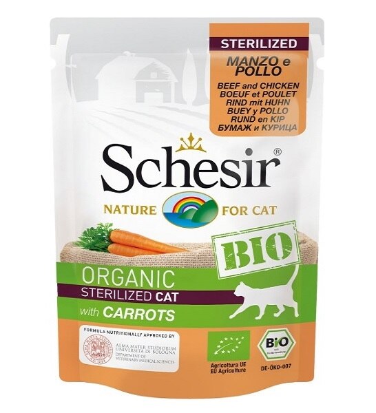 Schesir Bio Organic Beef & Chicken With Carrots Sterilized Cat Wet Food