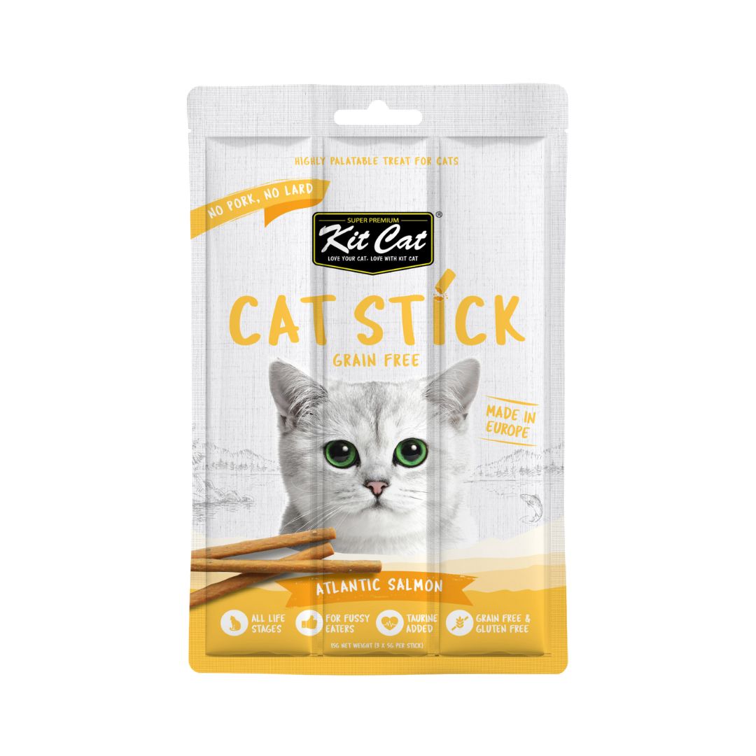 Kit Cat Sticks Atlantic Salmon is a rewarding cat treat that is perfect for your cats. A grain-free and meaty snack to encourage play and keep your pets active, this series is also great for teaching new tricks and behavior.