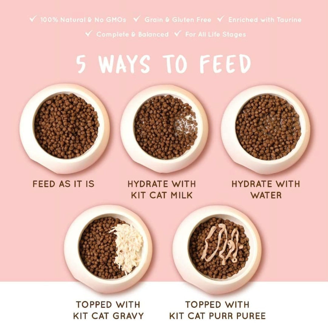 Kit Cat No Grain Super Premium Cat Dry Food with Tuna & Salmon is a grain-free recipe packed with nutrients to promote a healthier gut and a shinier coat 3.