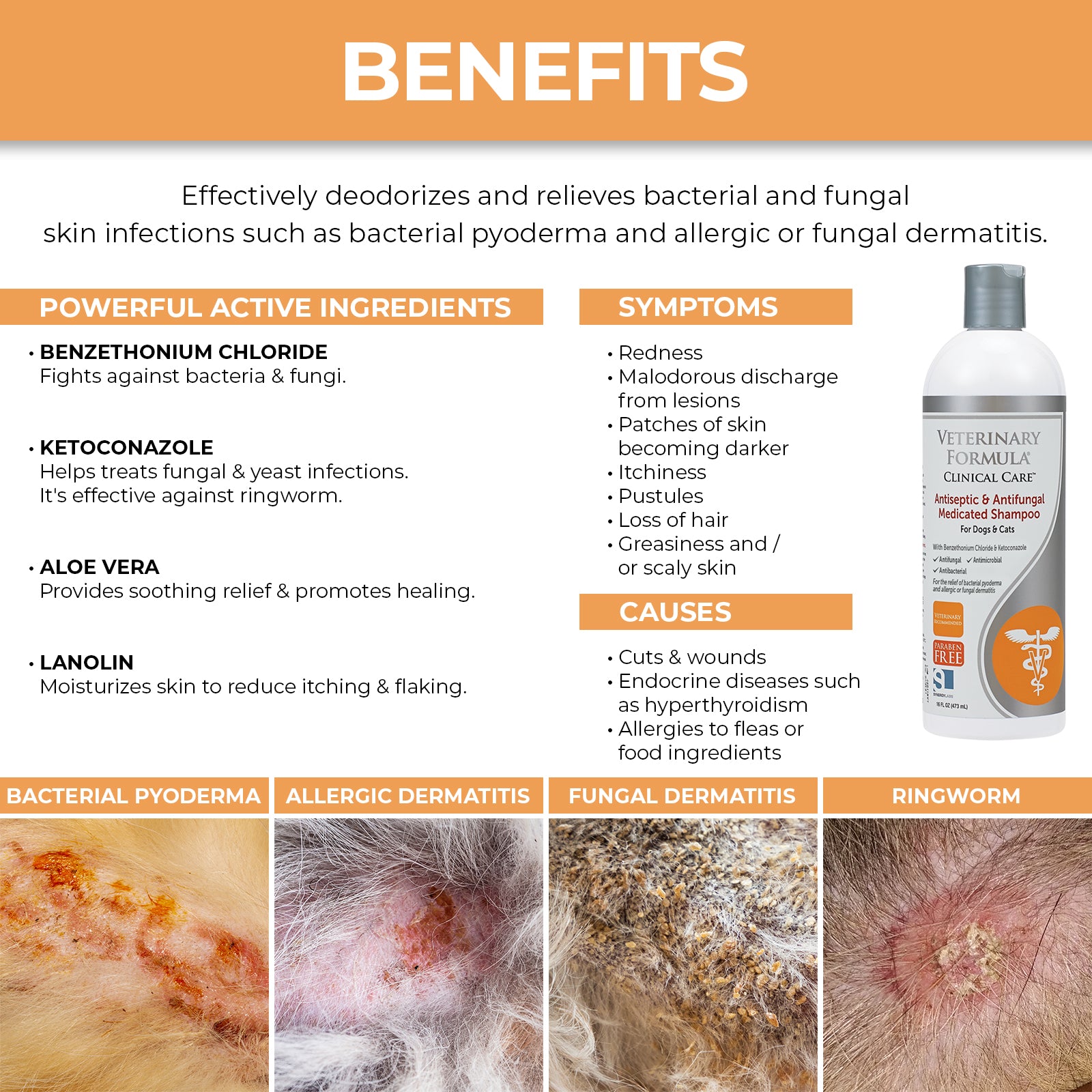 Synergy Labs Veterinary Formula Clinical Care Antiseptic & Antifungal Medicated Shampoo For Dogs & Cats