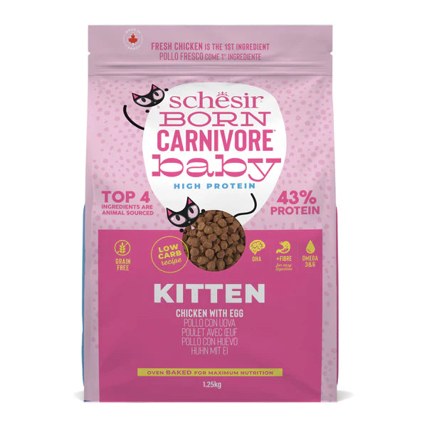 Schesir Born Carnivore Grain Free Oven Baked Dry Food [High-Protein] For Kitten - Chicken & Egg 255g