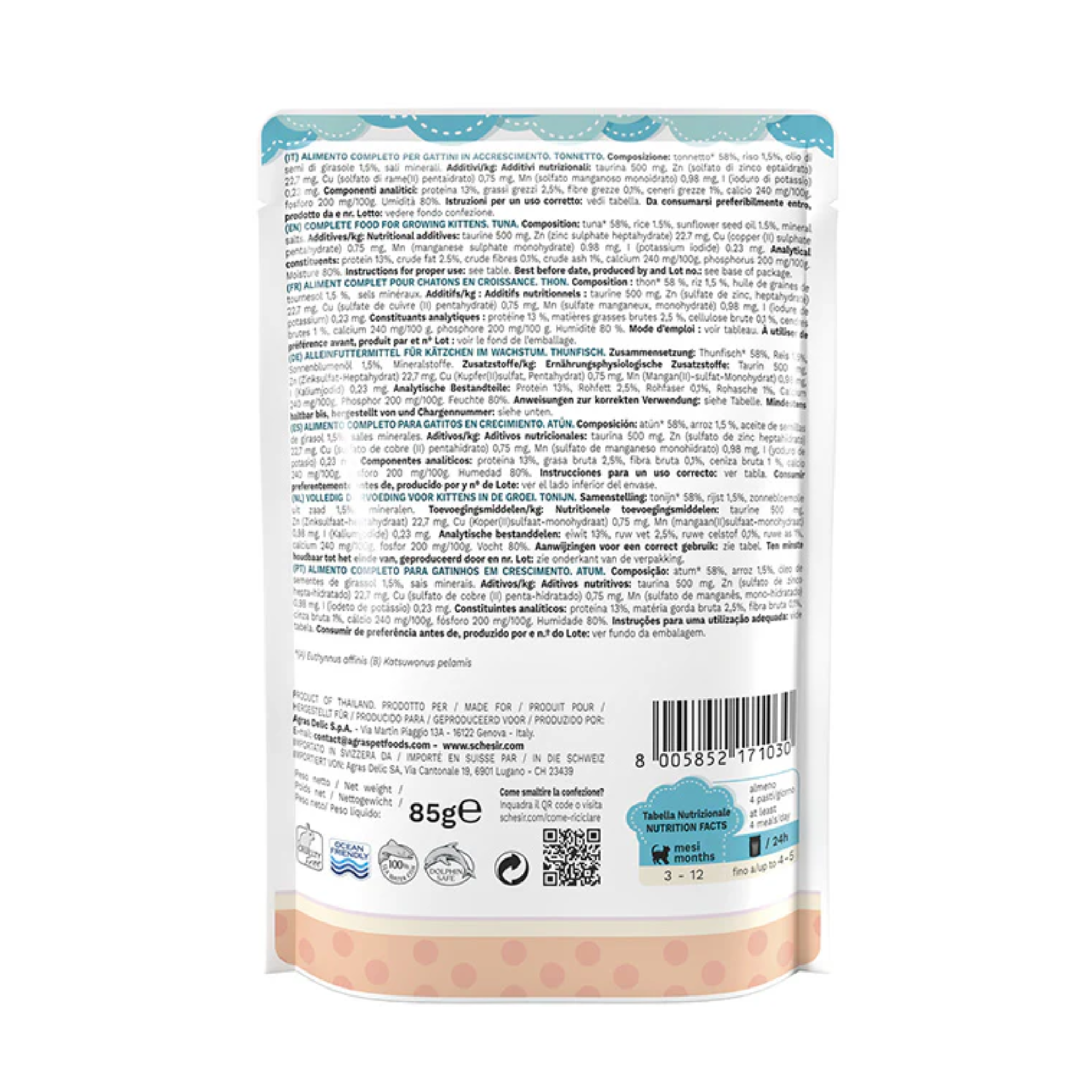 Schesir Kitten Care Pouch In Jelly 3-12 Tuna Wet Food 85g