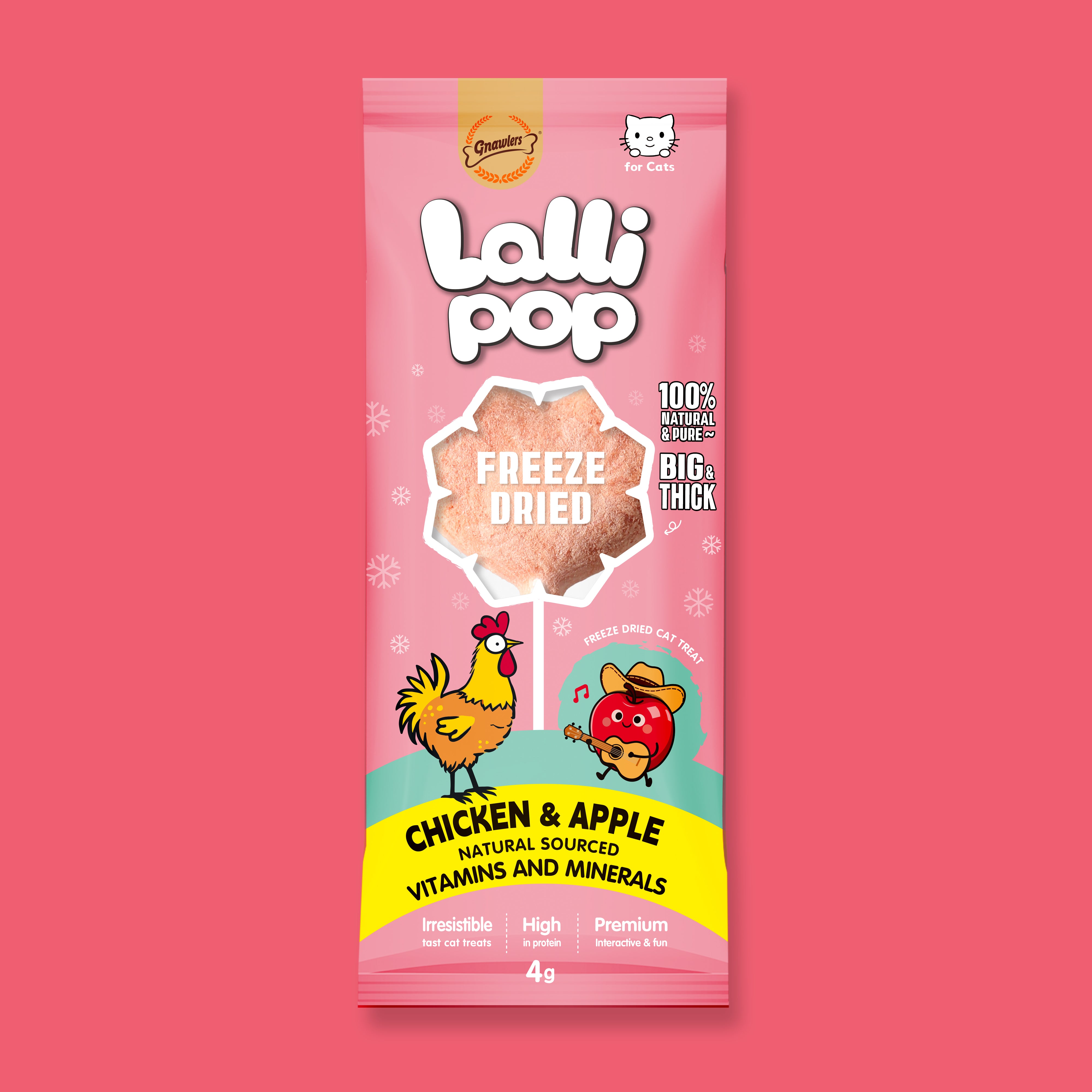 Gnawlers Freeze Dried Lollipop Cat Treat - Chicken & Apple - Vitamins & Minerals
