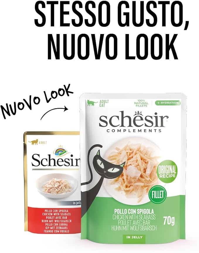 Schesir Complements Cat Wet Food in Jelly Pouch Chicken with Seabass 70g