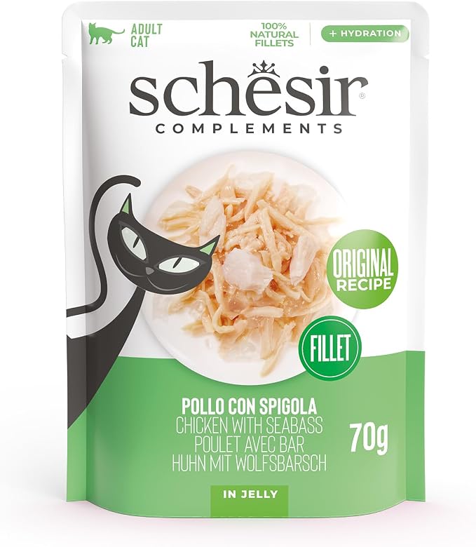 Schesir Complements Cat Wet Food in Jelly Pouch Chicken with Seabass 70g