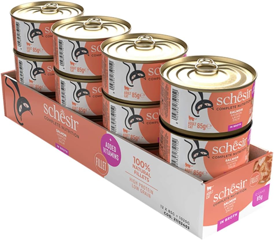 Schesir Natural Salmon 85g Complete & Balanced Nutrition Wet Cat Food in Broth Can