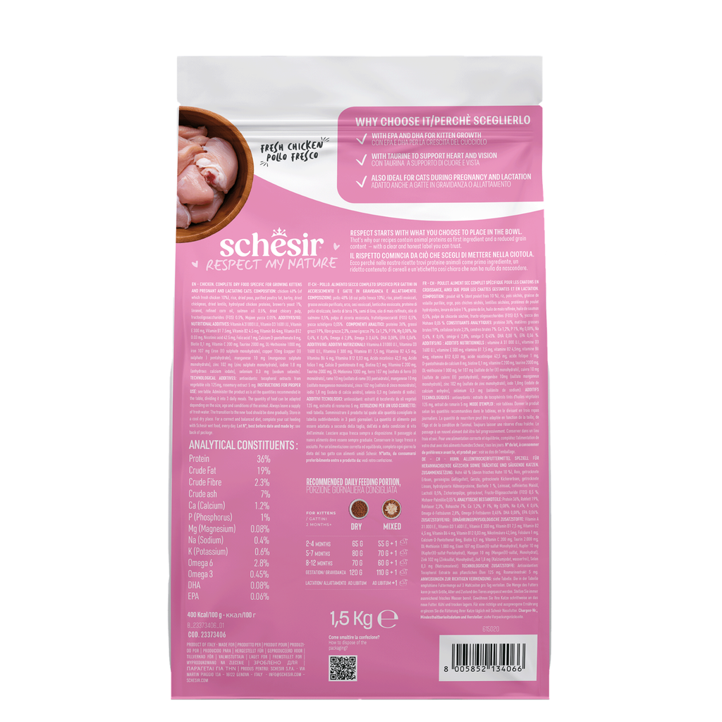 Schesir Monoprotein Kitten & Mother Dry Cat Food – Fresh Chicken