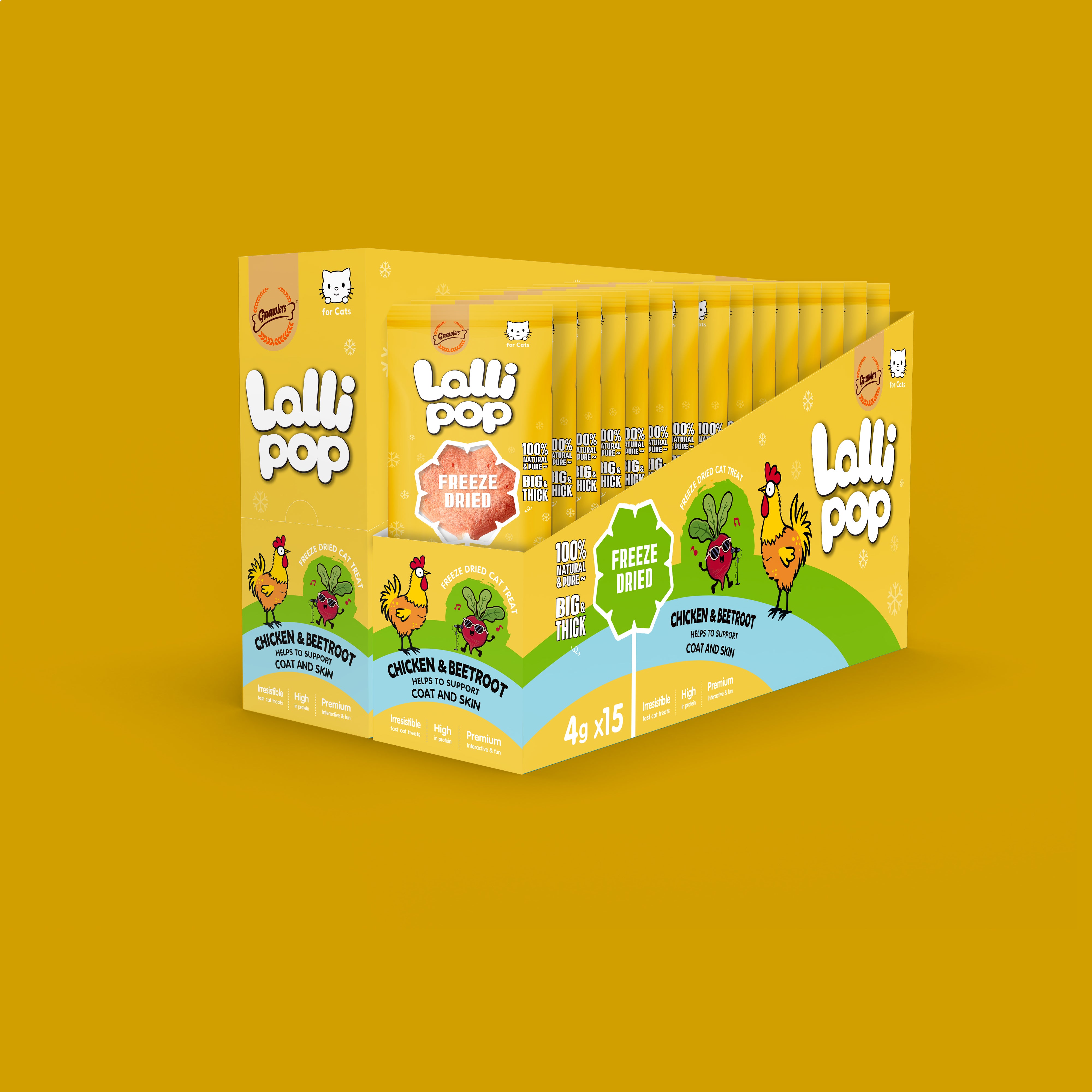 Gnawlers Freeze Dried Lollipop Cat Treat - Chicken & Beetroot - Coat & Skin Support