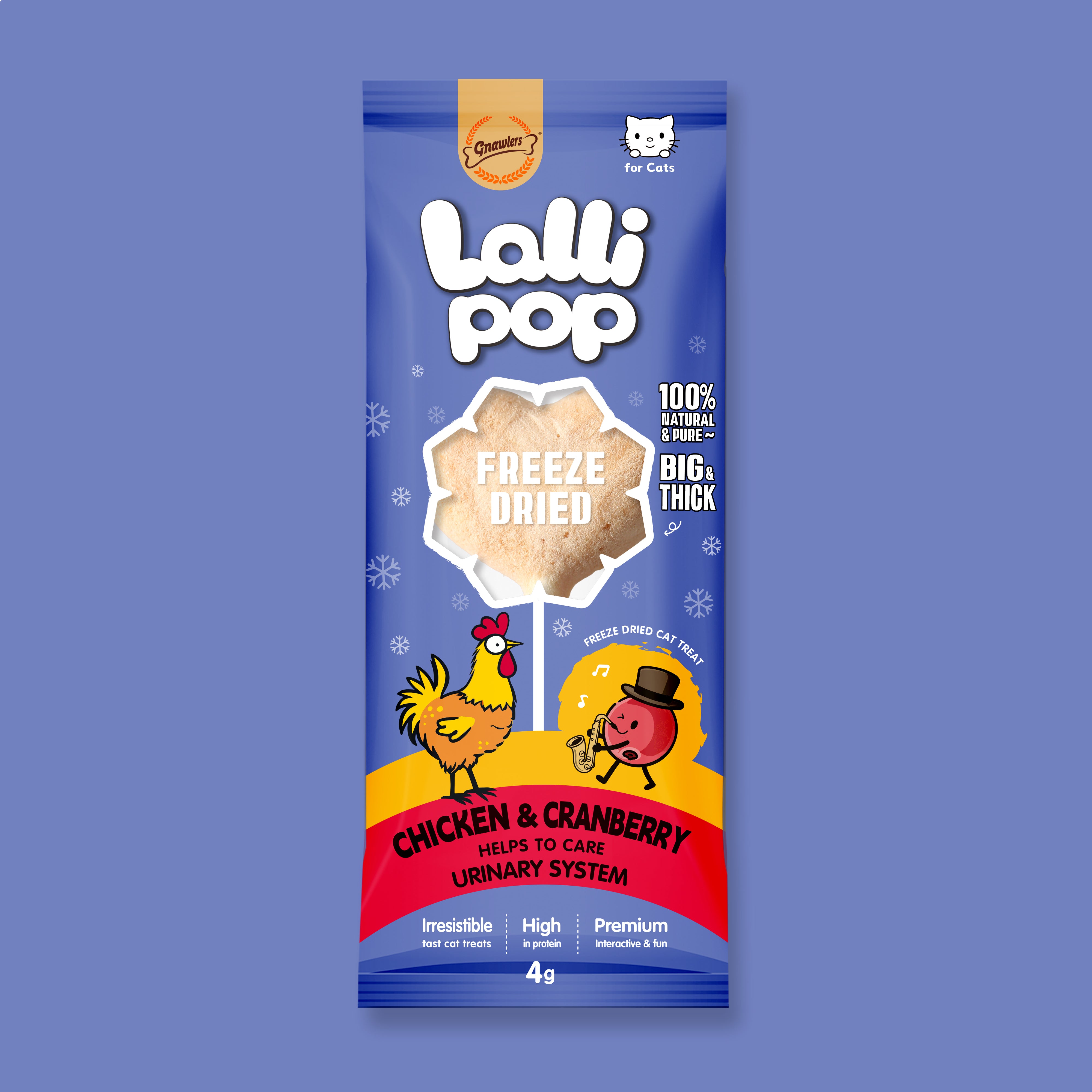 Gnawlers Freeze Dried Lollipop Cat Treat - Chicken & Cranberry - Urinary Support