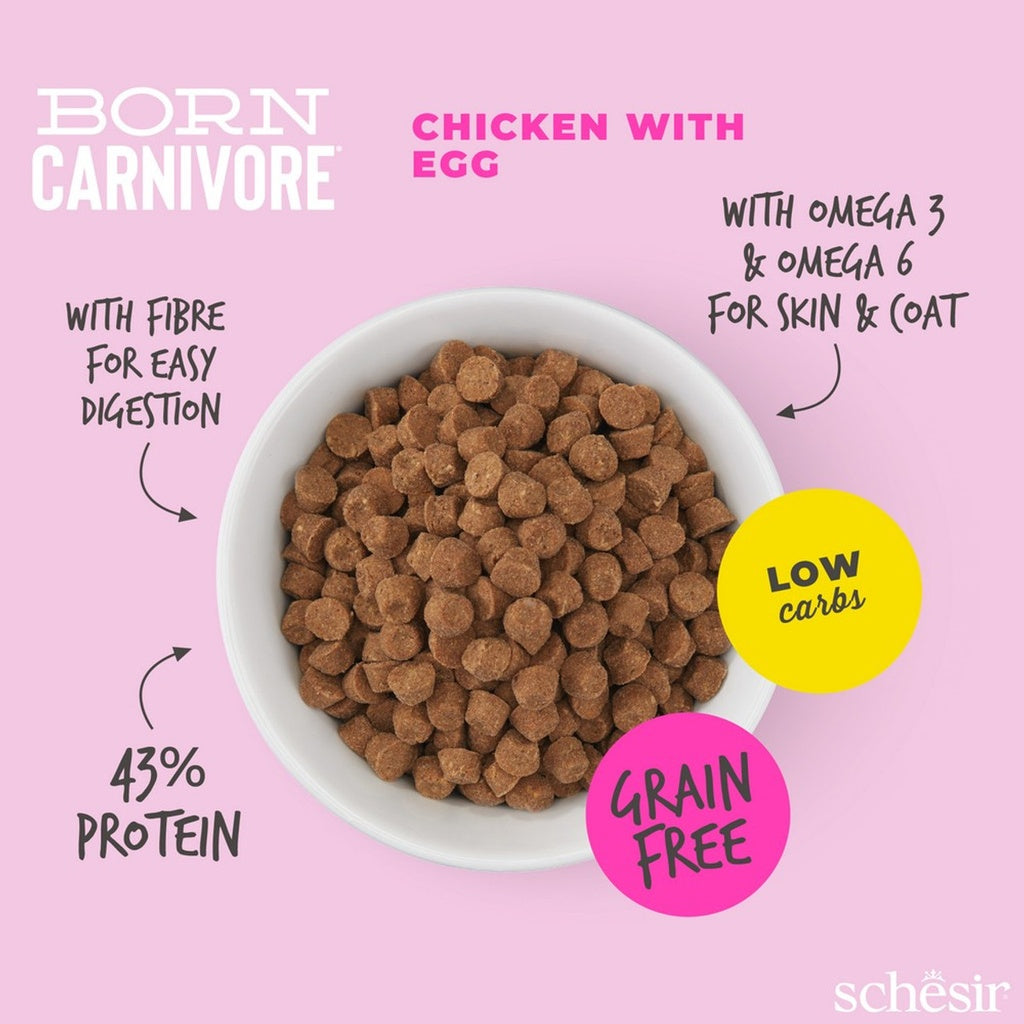 Schesir Born Carnivore Grain Free Oven Baked Dry Food [High-Protein] For Kitten - Chicken & Egg 255g