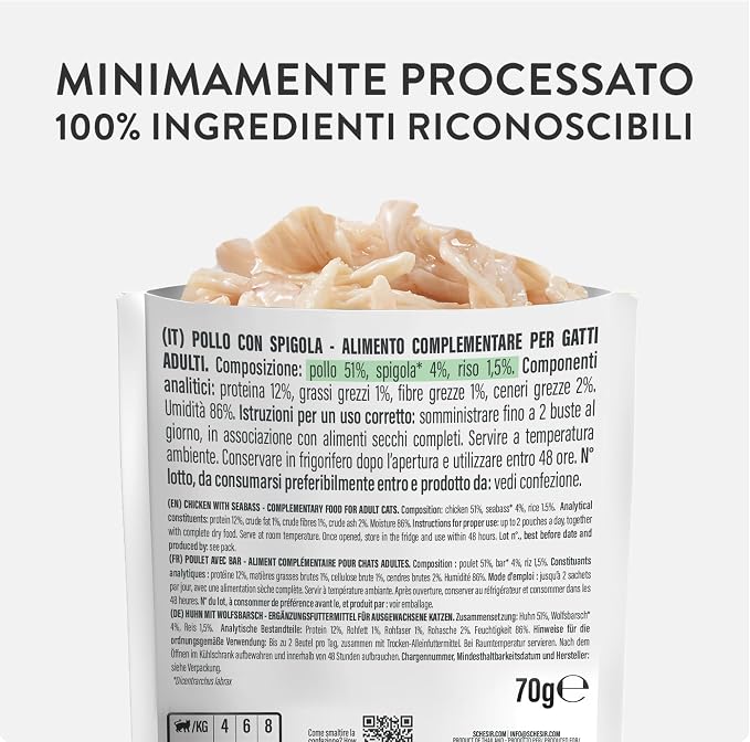Schesir Complements Cat Wet Food in Jelly Pouch Chicken with Seabass 70g