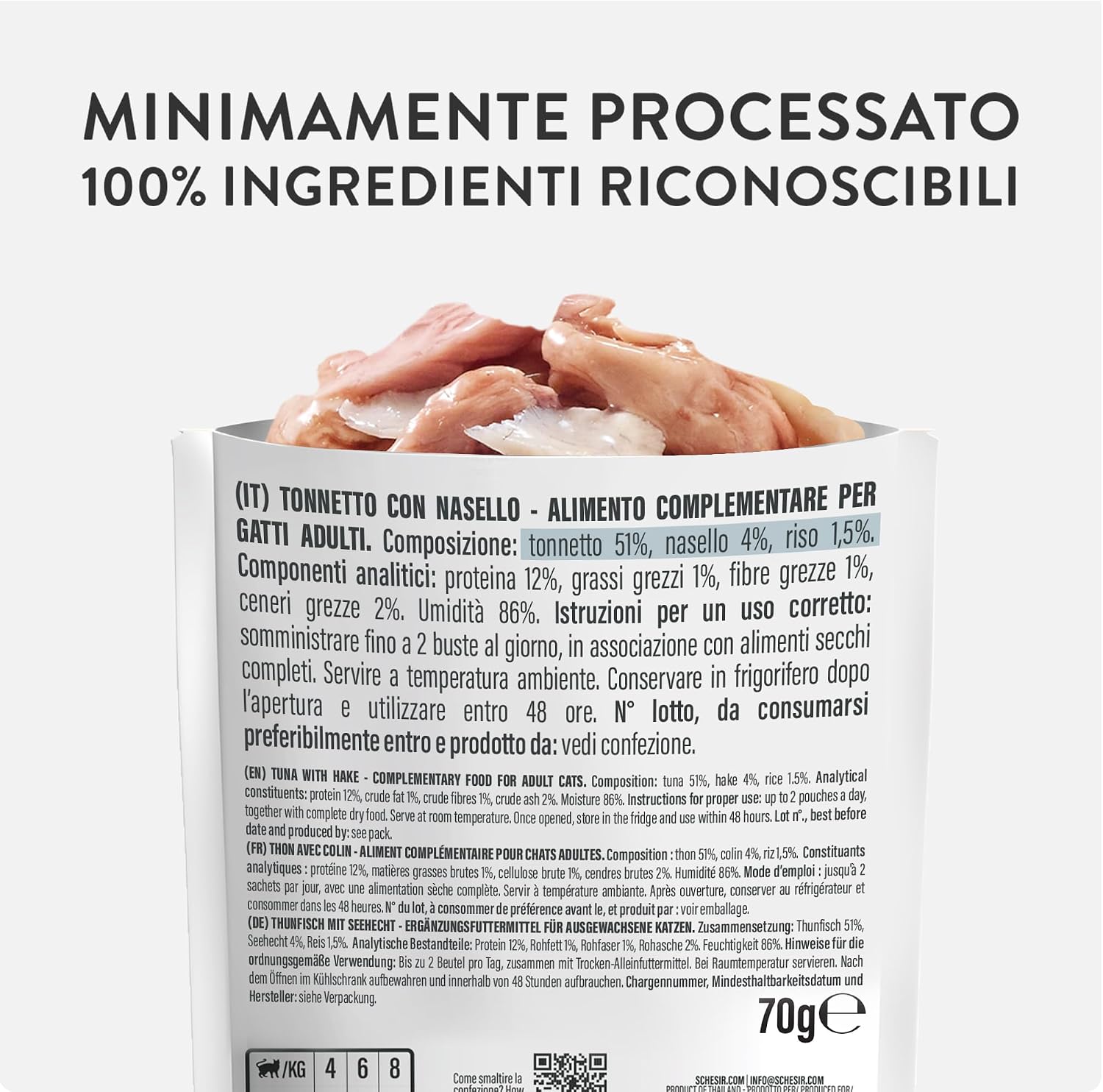 Schesir Complements Cat Wet Food in Jelly Pouch Tuna with Hake 70g
