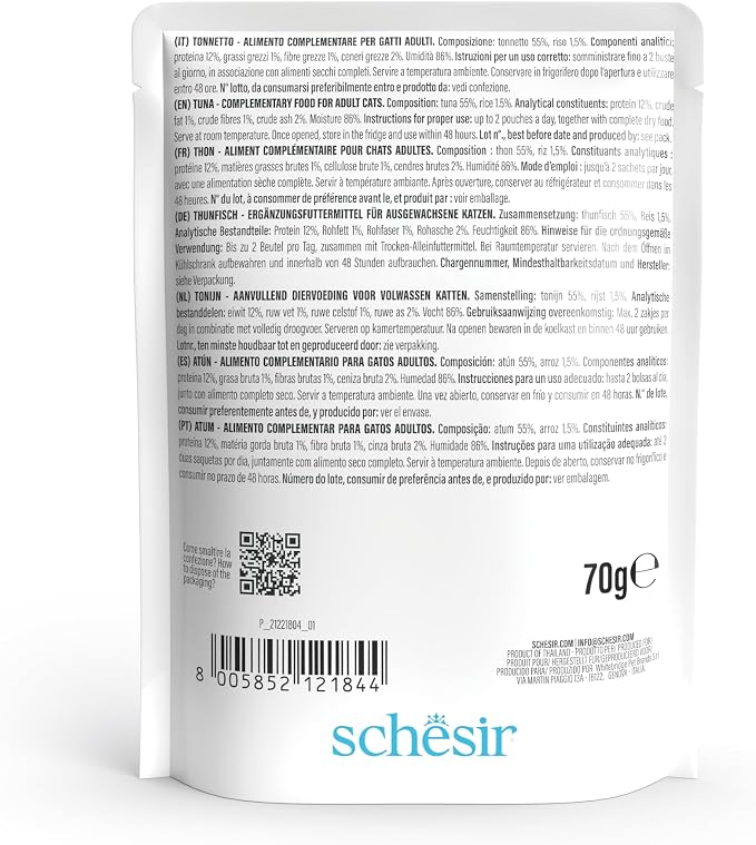 Schesir Complements Cat Wet Food in Jelly Pouch Tuna 70g