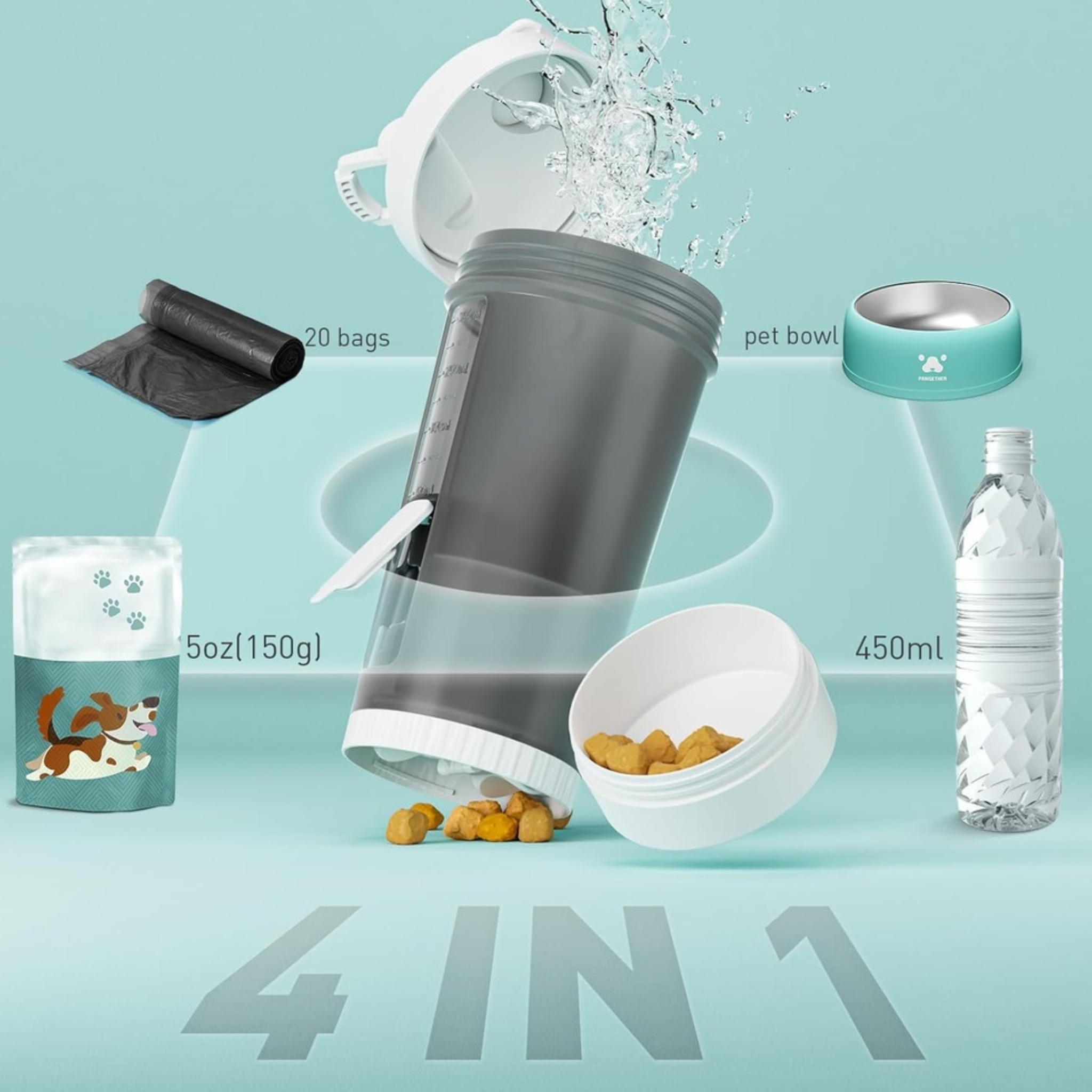 Pawgether Pure Travel 4 in 1 Pet Travel Bottle