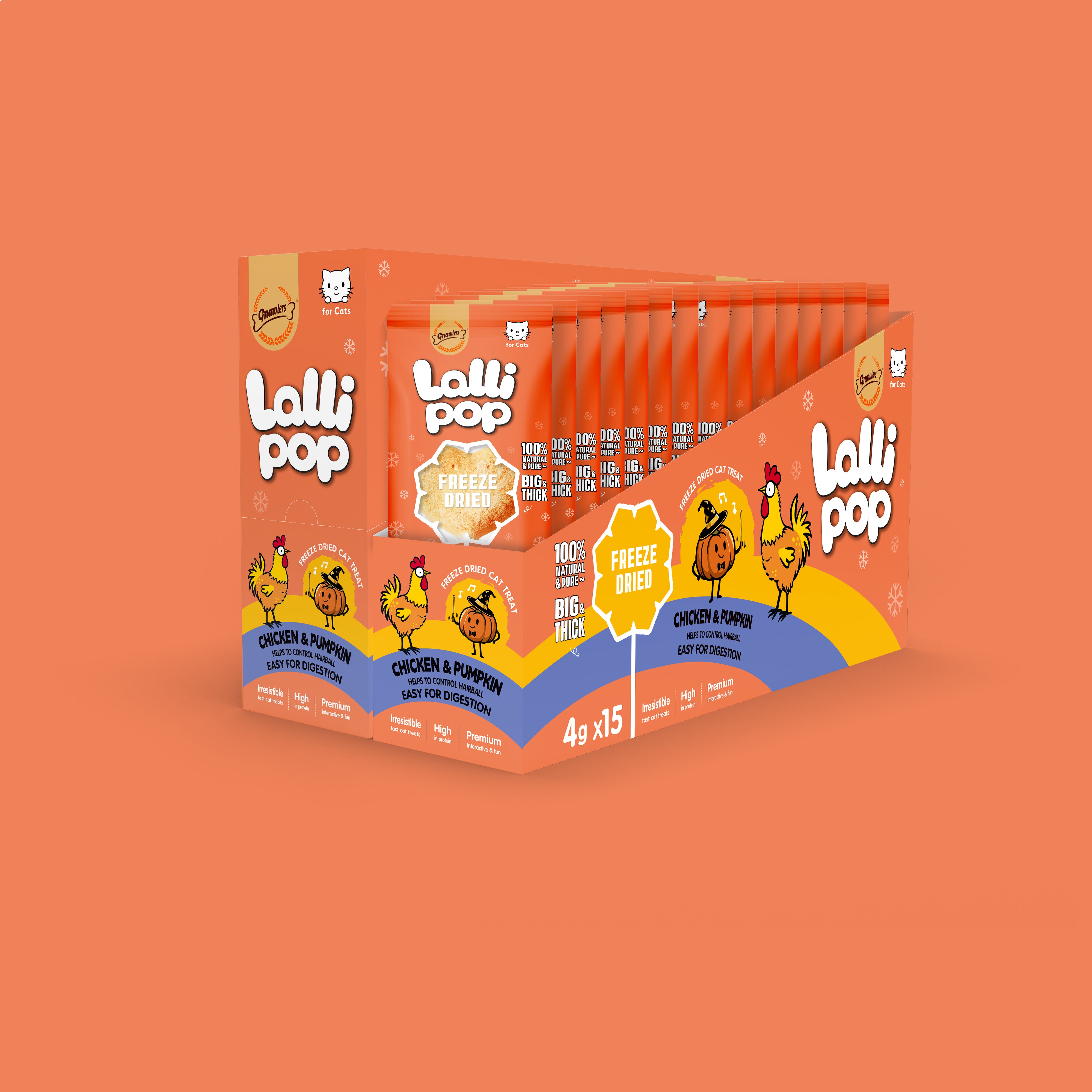 Gnawlers Freeze Dried Lollipop Cat Treat - Chicken & Pumpkin - Easy Digestion