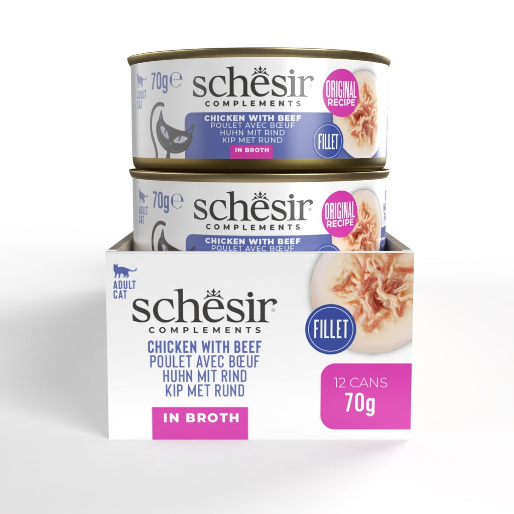 Schesir Chicken with Beef 70g Complements Cat Wet Food in Broth