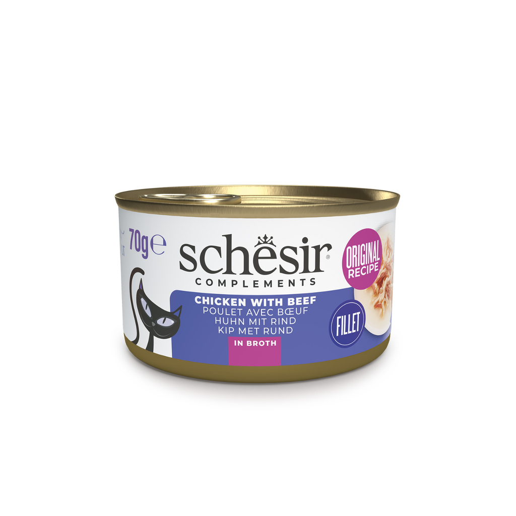 Schesir Chicken with Beef 70g Complements Cat Wet Food in Broth