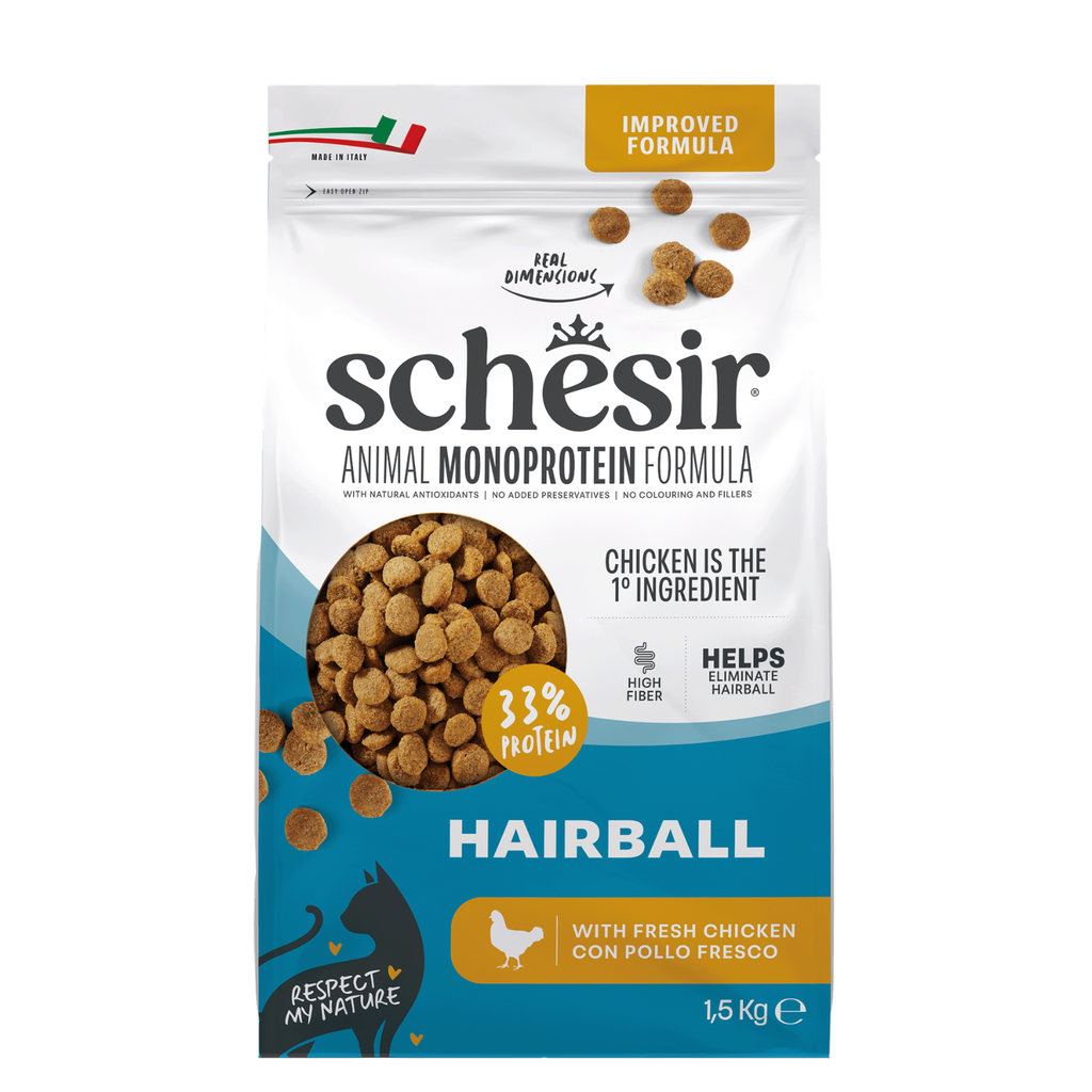 Schesir Monoprotein Adult Dry Cat Food – Hairball-Fresh Chicken