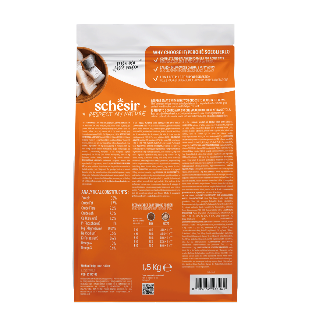 Schesir Monoprotein Adult Dry Cat Food – Hairball-Fresh Chicken