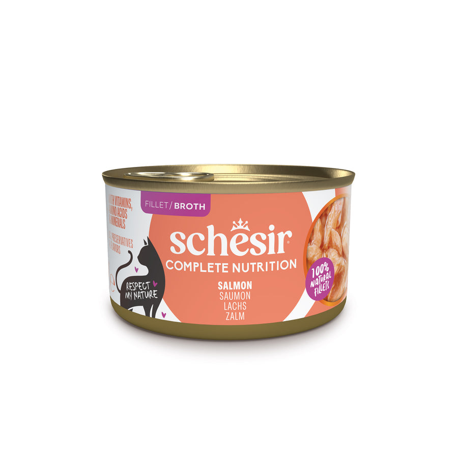 Schesir Natural Salmon 85g Complete & Balanced Nutrition Wet Cat Food in Broth Can
