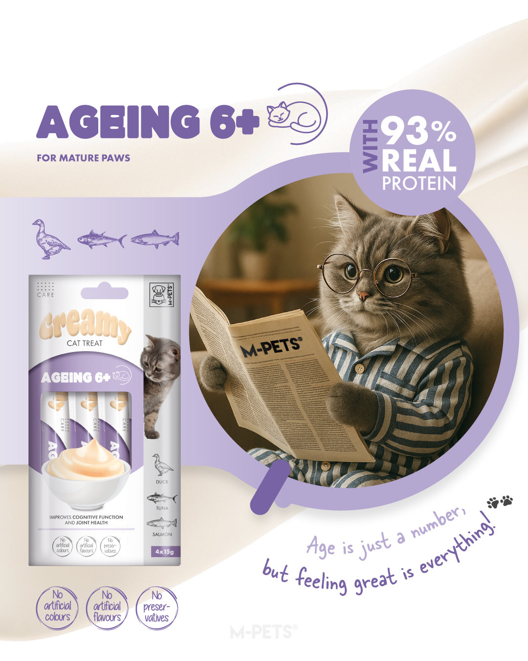 M-PETS Creamy with Functions – Cat treat – Ageing 6+ – Duck & Tuna & Salmon