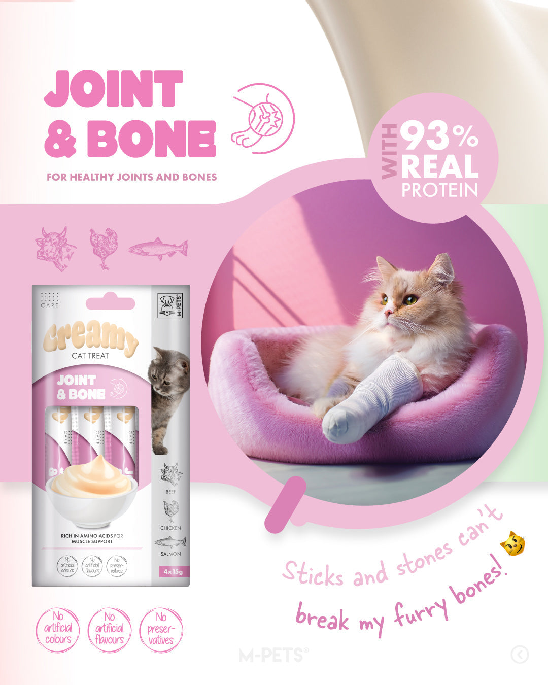 M-PETS Creamy with Functions – Cat treat – Joint & Bone – Beef & Chicken & Salmon