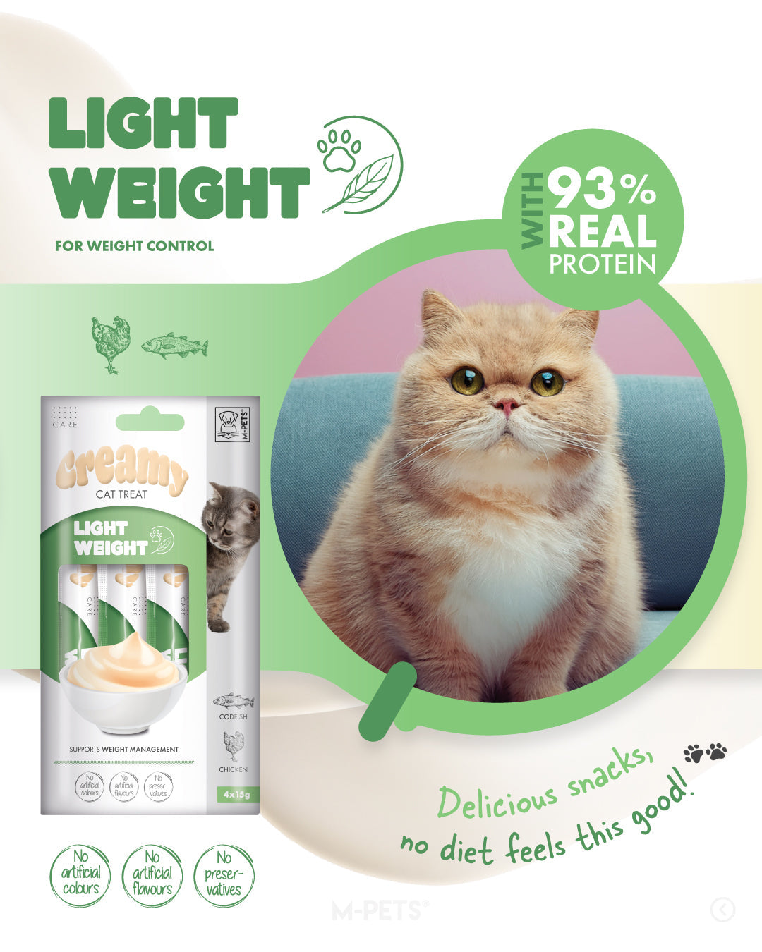 M-PETS Creamy with Functions – Cat treat – Light weight – Codfish & Chicken