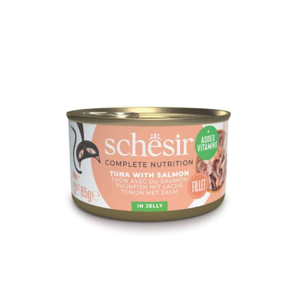 Schesir Tuna With Salmon 85g Complete & Balanced Nutrition Wet Cat Food in Jelly Can