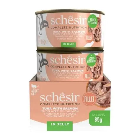 Schesir Tuna With Salmon 85g Complete & Balanced Nutrition Wet Cat Food in Jelly Can