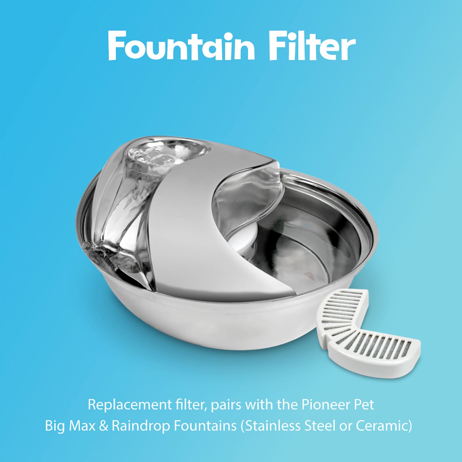 Raindrop Durable Pet Fountain 60oz (Stainless Steel)