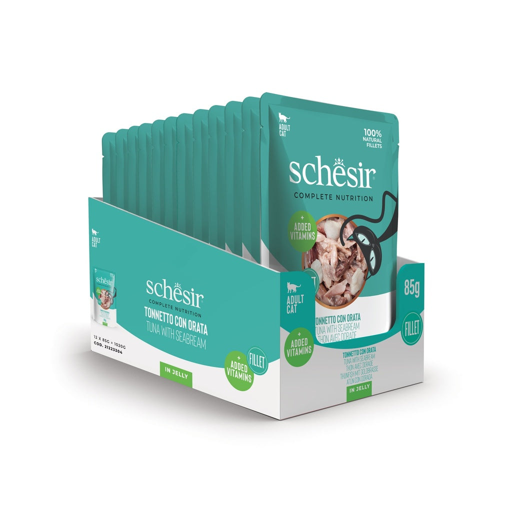 Schesir Complete & Balanced Nutrition Wet Cat Food in Jelly Pouch Tuna With Seabreem