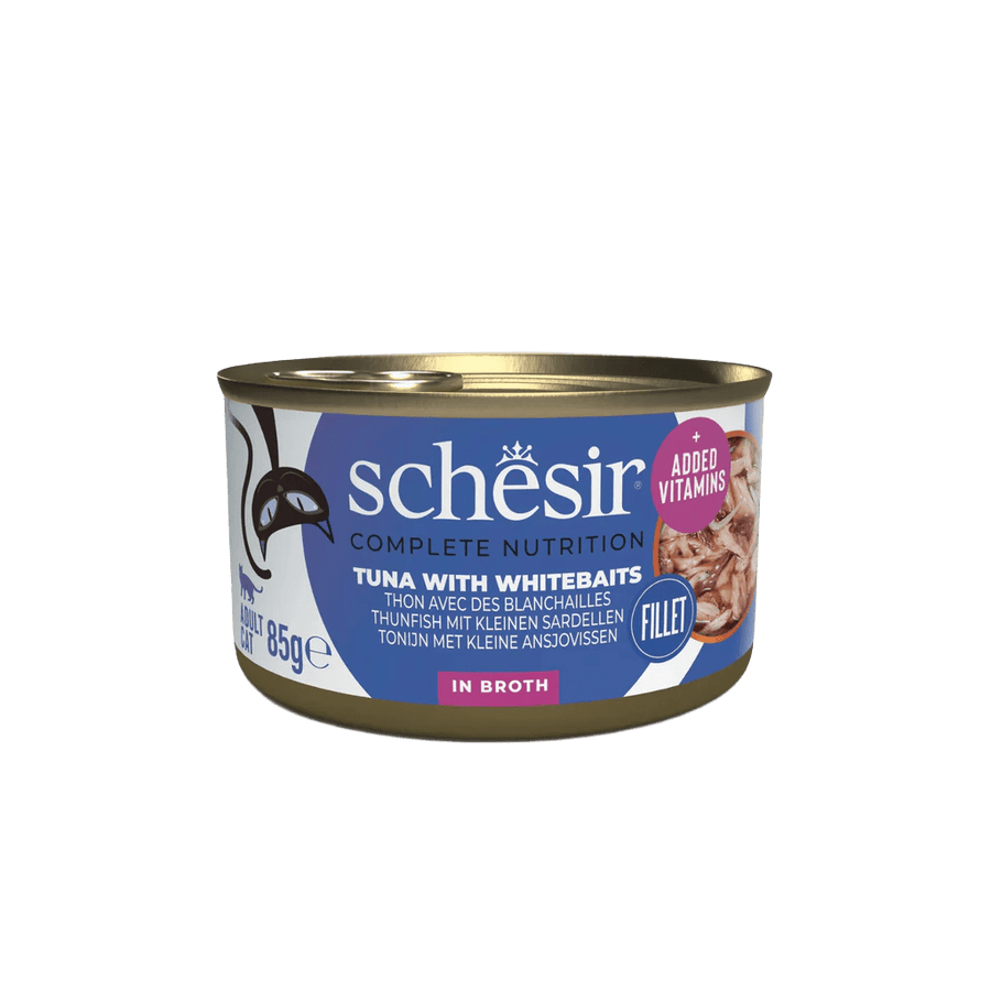 Schesir Tuna With Whitebait 85g Complete & Balanced Nutrition Wet Cat Food in Jelly Can