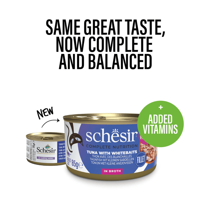 Schesir Tuna With Whitebait 85g Complete & Balanced Nutrition Wet Cat Food in Jelly Can