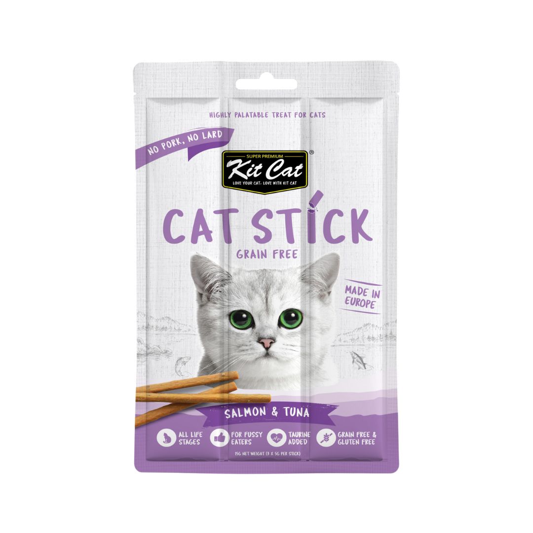 Kit Cat Sticks Salmon & Tuna is a rewarding cat treat that is perfect for your cats. A grain-free and meaty snack to encourage play and keep your pets active, this series is also great for teaching new tricks and behavior.