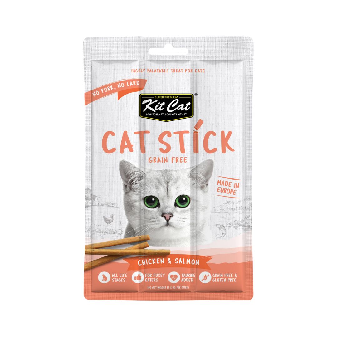 Kit Cat Sticks Chicken & Salmon is a rewarding cat treat that is perfect for your cats. A grain-free and meaty snack to encourage play and keep your pets active, this series is also great for teaching new tricks and behavior.