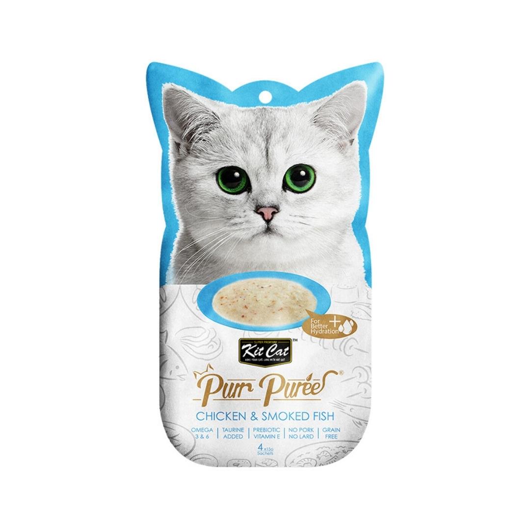 Kit Cat Puree Chicken & smoked Fish 4x15g Petz.ae Dubai Pet Store