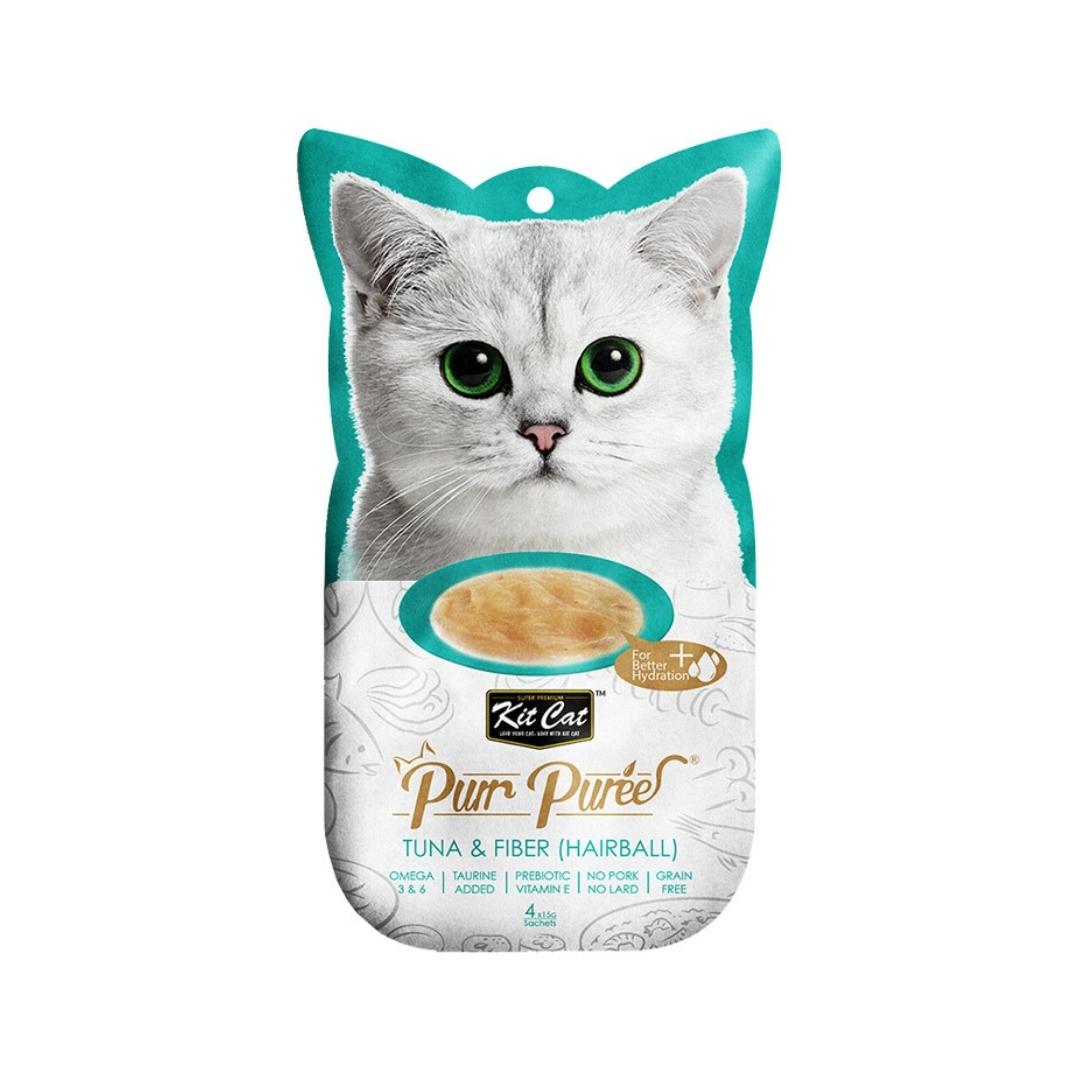 Kit Cat Puree Tuna & Fiber Hairball 4x15g Petz.ae Dubai Pet Shop